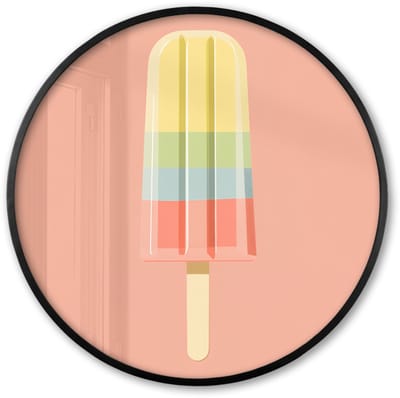 Poster in lijst Rond - Fotolijst 60x60 cm - Posters - Waterijsje - Pasteltinten - Minimalistisch - Ronde posterlijst zwart - Decoratie - Wanddecoratie woonkamer - Muurdecoratie slaapkamer
