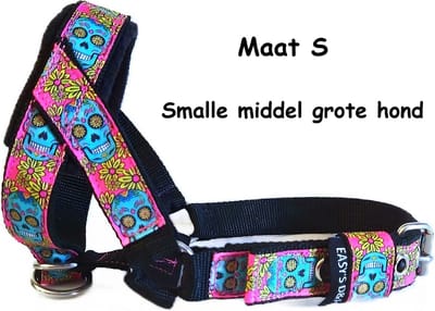 Hoofdhalster hond - Anti trek - Zwart - Gevoerd - Maat S - Skulls - Antitrek hoofdhalster hond - Hoofdhalster hond - Antitrek hond - Trainingshalsband