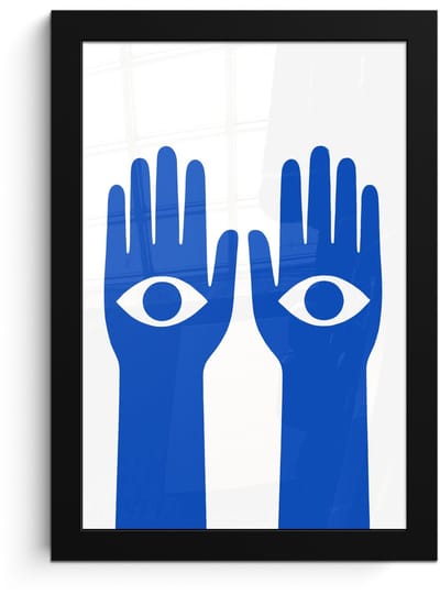 Poster in lijst - Fotolijst 20x30 cm - Posters - Handen - Twee - Ogen - Blauw - Posterlijst zwart - Decoratie - Wanddecoratie woonkamer - Muurdecoratie slaapkamer