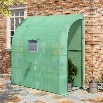 MODFU - Aangebouwde Foliekas - Met 2 Oprolbare Deuren En Gaasramen - Staal En PE - Groen - 200 X 100 X 215 Cm
