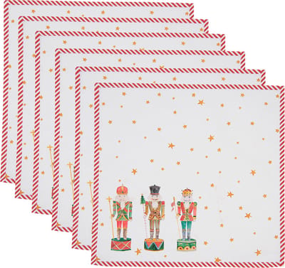 Clayre & Eef Servetten Katoen Set van 6 40x40 cm Wit Rood Katoen Vierkant Notenkrakers Servet Stof