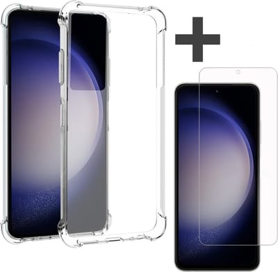 Samsung Galaxy S23 Hoesje transparant anti shock backcover + Samsung Galaxy S23 Screenprotector gehard glas tempered glass