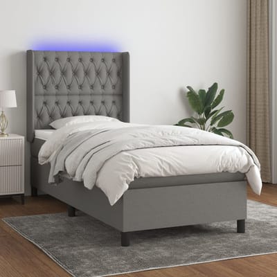 vidaXL - Boxspring - met - matras - en - LED - stof - donkergrijs - 80x200 - cm
