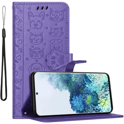 Cadorabo Hoesje geschikt voor Samsung Galaxy S20 in SHINY PAARS - Beschermhoes honden en katten met standfunctie en kaartsleuven Book Case Cover Etui