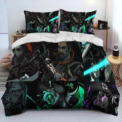 3D VALORANT Game Gamer Cartoon Dekbedovertrek Beddengoedset, Dekbedovertrek Bedset Dekbedovertrek Kussensloop, King Queen Maat Beddengoedset Jongens US Twin 173x218cm