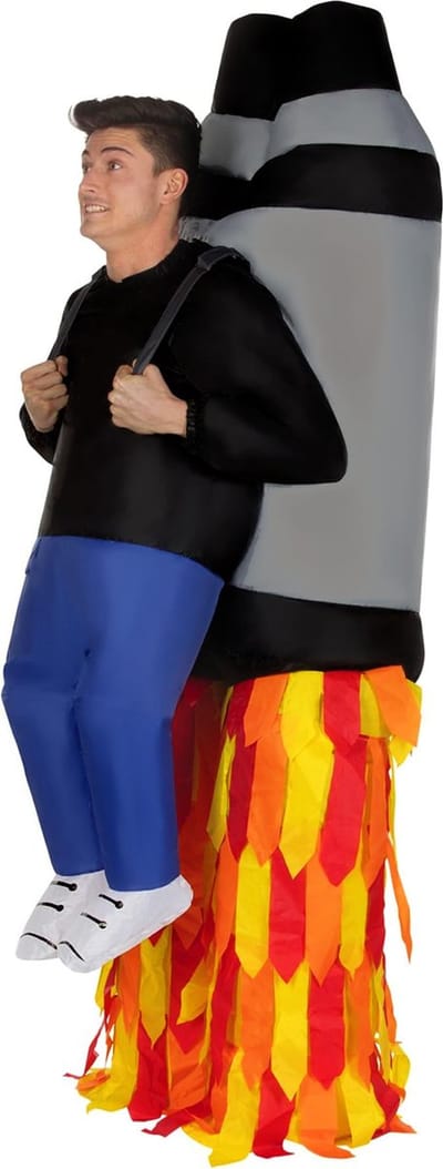 KIMU® Opblaas Kostuum Raket - Opblaasbaar pak - Mascotte Opblaaspak - Opblaasbare Astronaut Ruimtevaarder Alien Ufo Space Spaceman Dames Heren Festival