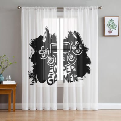 Super Gamer Zwart-Wit Transparante Gordijnen voor Woonkamer Doorzichtig Tule Raambekleding Slaapkamer Keuken Decoratie Sluier Gordijnen 135W x 114H(cm) brown