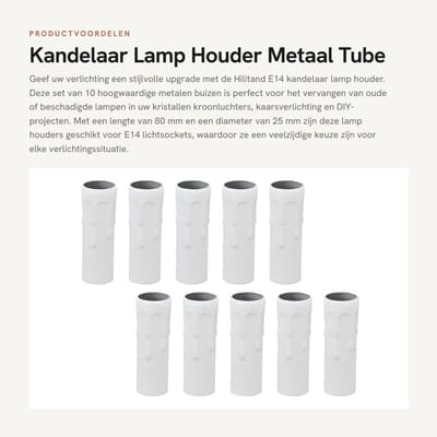 Dailygoods - Kandelaar Lamp Houder - Metaal Tube Lamp Basis - 25x80mm - 10 Stuks - Decoratie - Elegante verlichting - Geschikt voor interieur - Zwart