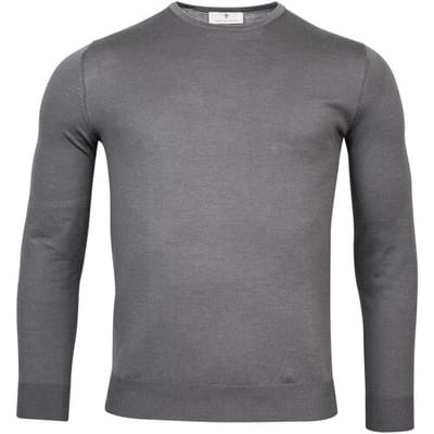 Thomas Maine Trui Merinowol Ronde Hals Single Knit Grijs / male