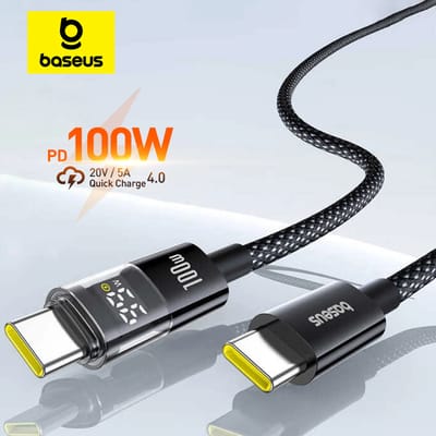 Baseus USB C-kabel 100 W voor iPhone 17 16 15 Pro Max LED-display USB-kabel Type C voor Macbook pro Snellaaddraad voor Xiaomi Blue