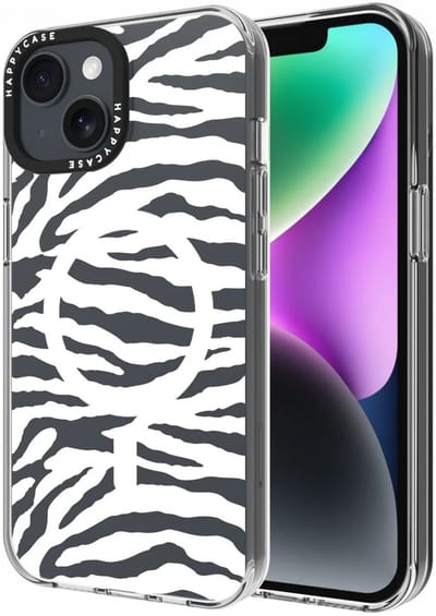 HappyCase Joy Hoesje | Geschikt voor Apple iPhone 17e/16e/14/13 | Compatibel met MagSafe | Back Cover | Bloemen | Silver Zebra Print