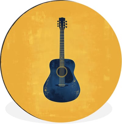 WallCircle - Wandcirkel - Muurcirkel - Gitaar - Akoestisch - Geel - Minimalistisch - Aluminium - Dibond - 30x30 cm - Binnen en Buiten