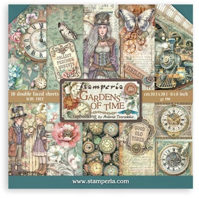 Stamperia - Gardens of Time 8x8 Inch Paper Pack by Antonis Tzanidakis (SBBS141)