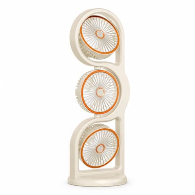Draagbare oscillerende torenventilator – 360° kantelbaar & 105° automatisch oscillerend – Kleine tafelventilator – 5 snelheden – Oplaadbaar via USB – Compacte ventilator voor thuis, kantoor, slaapkamer & op reis (Wit)
