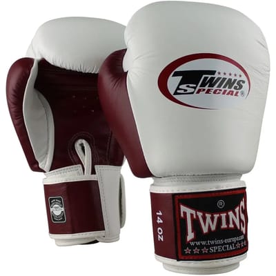 Twins Special Bokshandschoenen BGVL-3 – Echt Leer – Wit/Bordeaux Rood – 12 oz