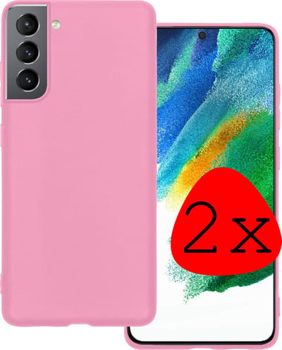 Hoesje 2 Stuks - Geschikt voor Samsung Galaxy S21 FE - Sterk & Shockproof - Case Siliconen - Back Cover - Telefoon Hoes - Lichtroze