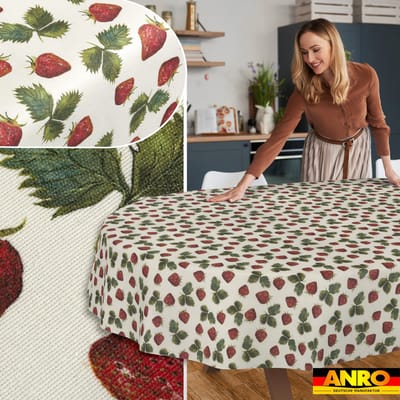 ANRO Tafelkleed Ornamentele bloemen Beige Ovaal 160x140cm Rechte rand Afwasbaar Waterafstotend