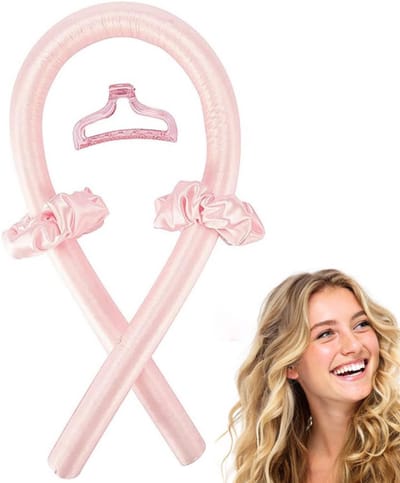Heatless curls - Haarkrullen - Heatless Hair Curls - Zonder Hitte - Met Scrunchies & Haarclip - Heatless Curls Satin Set - Satijnen Haarkruller - Haarrollers - Krulspelden Rollers - Krullen zonder Hitte - Haar Kruller - Krullend Haar Producten - Roze