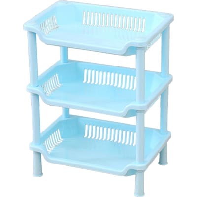 Étagère de salle de bain à 3 niveaux, support de salle de bain, installation sur terrain en PP, étagères de rangement pour salle de bain bleu