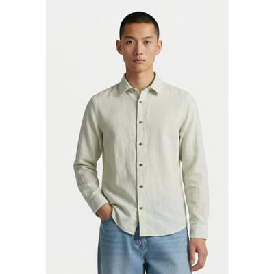 No Excess Shirt Stripe With Linen Green Größe: S | Casual hemden Outlet | Herren | Grün