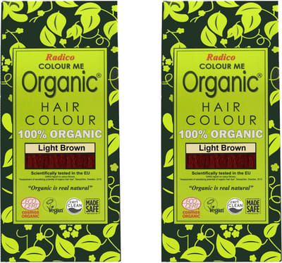 2 x Radico COLOUR ME ORGANIC Light Brown / Lichtbruin 100% Natuurlijke BIO ORGANIC 9-Kruiden Henna Haarverf Zonder Ammoniak PPD PTD met ECOCERT, HALAL, VEGAN Set 2 200g