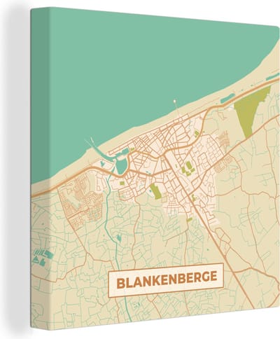 Canvas Schilderij Blankenberge - Plattegrond - Vintage - Stadskaart - Kaart - 20x20 cm - Wanddecoratie