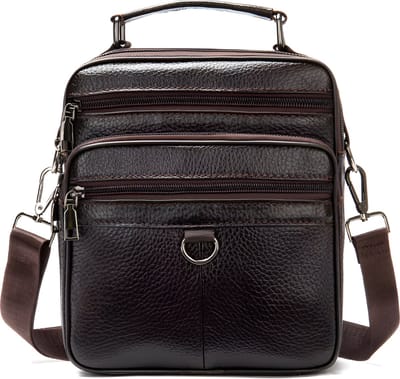 WoYoW® - Koehuid Schoudertas Heren - Echt Leder - Handtassen - Crossbody Tas - Mannelijke Koerierstas - Koffie Metaal
