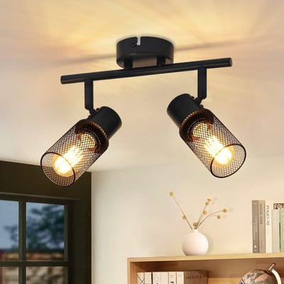 NETTLIFE Opbouwspot 2 vlammen E27 - Zuil - zwart - vintage Plafondspot - metaal - verstelbaar 330°spot plafondlamp spot - voor woonkamer slaapkamer keuken - zonder gloeilampen