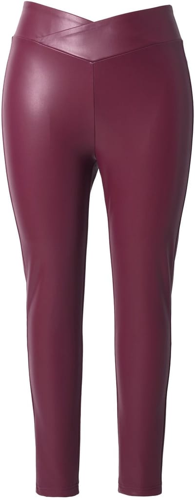 MIAMODA - Dames - Legging skinny fit leerlook elastische tailleband - Donker wijnrood - Maat 46