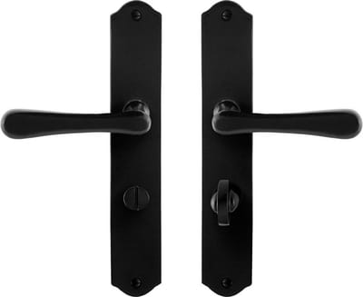 Deurkruk op schild - Smeedijzer zwart - Gietijzer - GPF - GPF6240.60 smeedijzer zwarte Deurklink Paju op WC63/8, 238x41x4mm