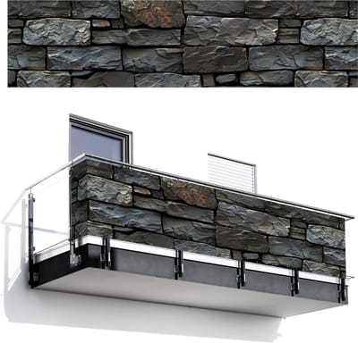 Balkonscherm 500x120 cm - Balkonposter Steenlook - Antraciet - Grijs - Balkon scherm decoratie - Balkonschermen - Balkondoek zonnescherm