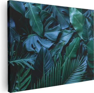 Artaza Canvas Schilderij Botanisch Blad - 40x30 cm - Klein - Muurdecoratie Jungle - Wanddecoratie Planten - Schilderijen Op Canvas Groen