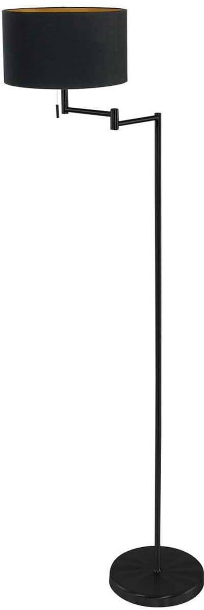 Vloerlamp Bella 3892ZW, 154 cm hoog, met zwart textiel en goudkleurige binnenkant, uitklapbaar, Mexlite