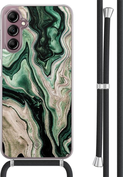Casimoda® hoesje met koord - Geschikt voor Samsung A14 - Groen marmer / Marble - Afneembaar koord - TPU/acryl - Groen