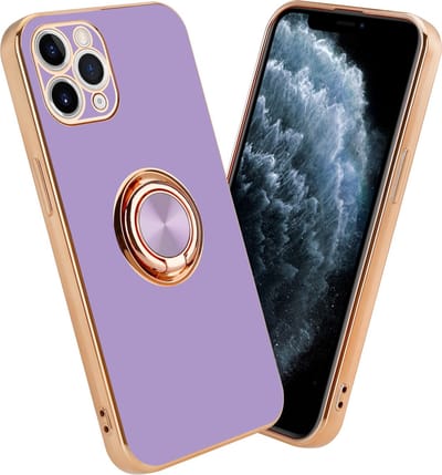 Cadorabo Hoesje geschikt voor Apple iPhone 11 PRO in Glossy Licht Paars - Goud met ring - Beschermhoes van flexibel TPU-silicone Case Cover met camerabescherming en magnetische autohouder