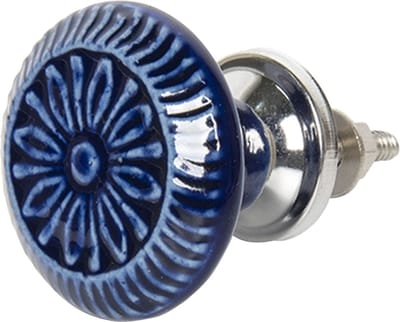 Clayre & Eef Deurknop Ø 4 cm Blauw Keramiek Bloem
