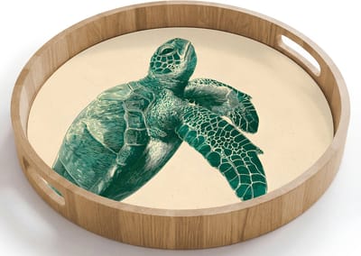 Dienblad rond 40x40 cm - Schootdienblad hout - Schildpad - Sierlijk - Groen - Schild - Borrelplank rechthoek - Plateau houten dienbladen