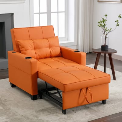 Sweiko Fauteuil - Chaise longue - Slaapbank - Met bekerhouders - USB-poorten - Oranje