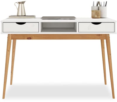 Bureau STEFANO met 2 lades van massief hout – wit/eiken