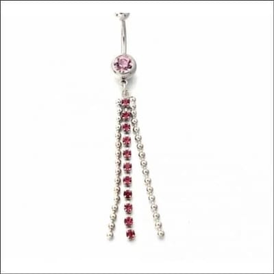 Aramat Jewels | Navelpiercings | Roze Kristallen Lange Navelpiercing met Kettinkjes | | | |8mm | Staal | Volwassenen | Verkleurd niet