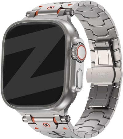 Bandz Metalen grain band 'Deluxe' - RVS bandje geschikt voor Series Apple Watch 1/2/3/4/5/6/8/9/10/11/SE(2-3)/Ultra(2-3) - iWatch bandje metaal grote maten 44mm 45mm 46mm 49mm (titanium naturel)
