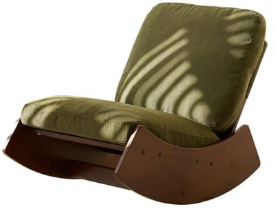 Groene corduroy schommelstoel - Massief houten zweefstoel - Ergonomisch - Soepele glijbeweging - Ribstof - Woonkamer - 90x61,5x71,9 cm - Groen