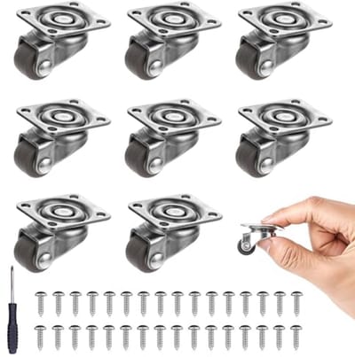 Kleine Zwenkwielen Set van 8 voor Meubels - Rubber Wielen met Schroeven en Gereedschap
