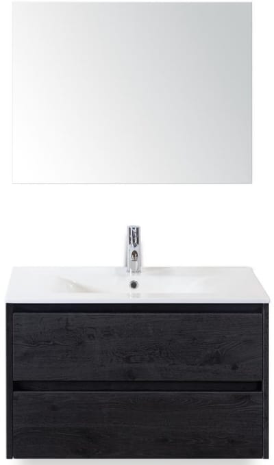 Dante Badmeubelset 80 cm - Black Oak - Keramische Wastafel Wit Enjoy met Spiegel