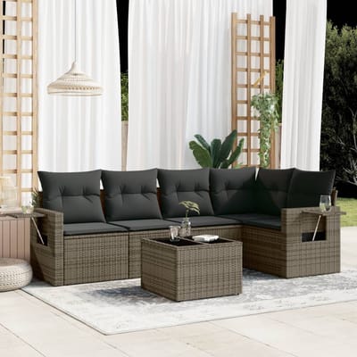 vidaXL - 6-delige - Loungeset - met - kussens - poly - rattan - grijs