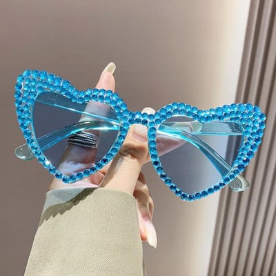 Retro Grote Montuur Diamant Set Zonnebril Perzik Hart Liefde Zonnebril Dames Metalen Scharnier Persoonlijkheidsbril [Source factory straight hair]