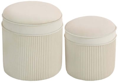 Opbergpoef Set 2 stuks 36x36x41.5 + 32x32x33.5 cm Beige Moderne en minimalistische stijl Comfortabele zachte fluwelen stof Opbergontwerp met verborgen opbergruimte Geschikt voor woonkamer, slaapkamer, make-upkamer