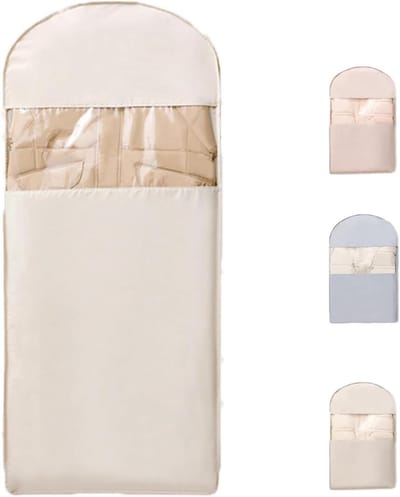 Hangende Kledinghoes - Donsjasbeschermer Stofhoes - Ruimtebesparend Opbergen - Zelfcomprimerende Rits - XL 130cm - Beige
