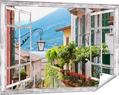 Gards Tuinposter Doorkijk Kleurijk Straatje in Italie - 120x80 cm - Tuindoek - Tuindecoratie - Wanddecoratie buiten - Tuinschilderij