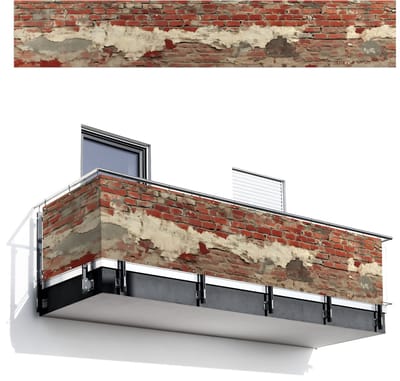 Balkonscherm 500x85 cm - Balkonposter Muur - Baksteen - Verweerd - Balkon scherm decoratie - Balkonschermen - Balkondoek zonnescherm